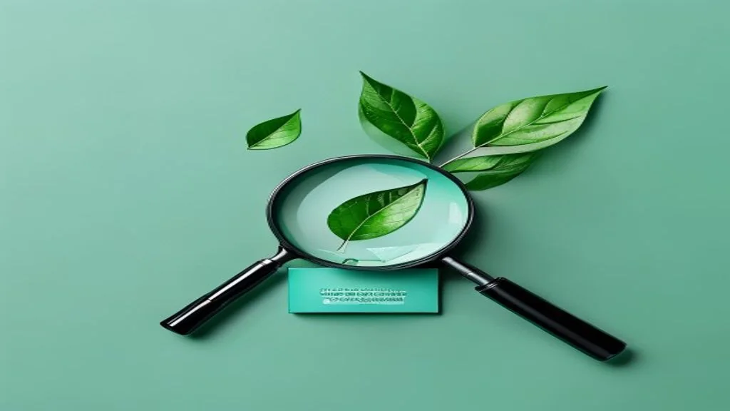 Greenwashing : loupe examinant un produit à feuille verte, illustration de la lutte contre l'écoblanchiment