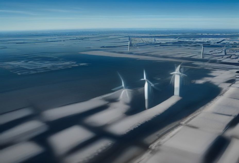 Objectif climatique 2040 UE — ville européenne sobre en énergie avec éoliennes et panneaux solaires