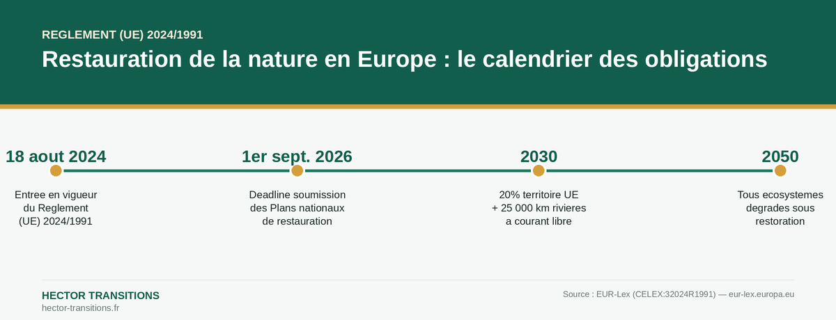Calendrier des obligations du Reglement (UE) 2024/1991 sur la restauration de la nature