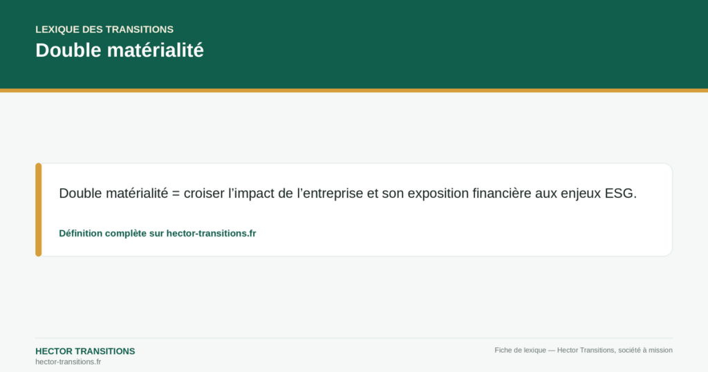 Double matérialité — Double matérialité = croiser l’impact de l’entreprise et son exposition financière aux enjeux ESG.