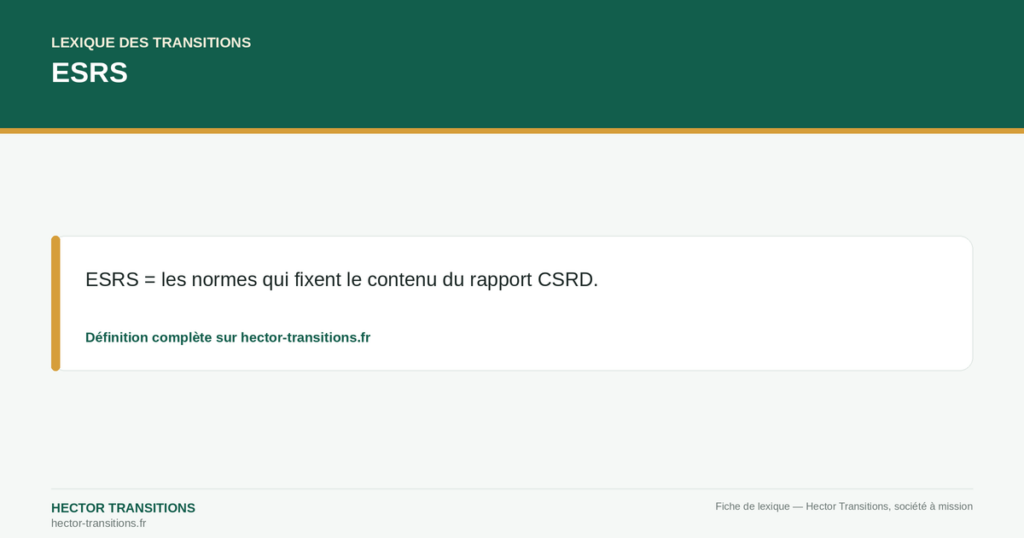 ESRS — ESRS = les normes qui fixent le contenu du rapport CSRD.